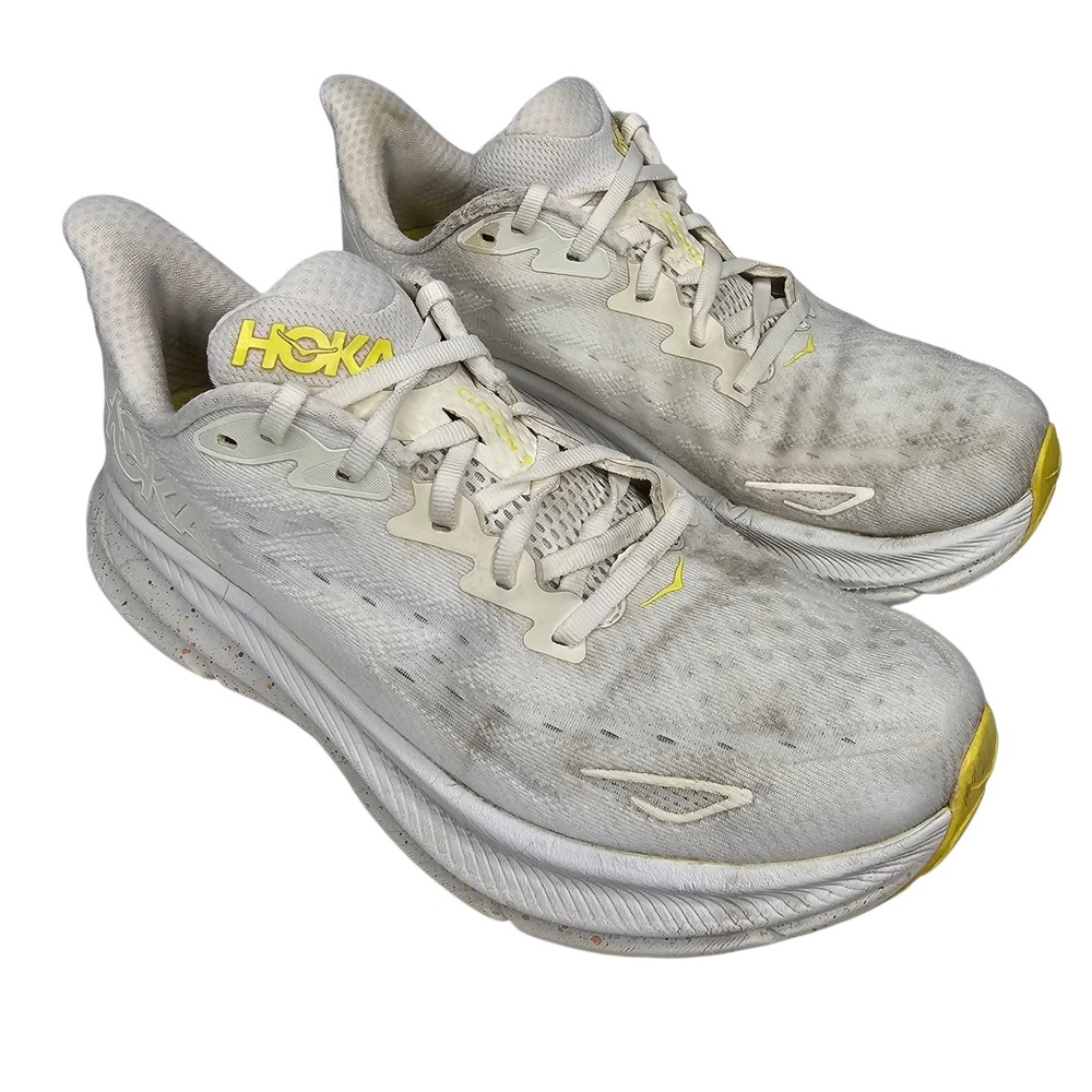Hoka Clifton 9 Women's Size 9 White Yellow Running Shoes Road Sneakers